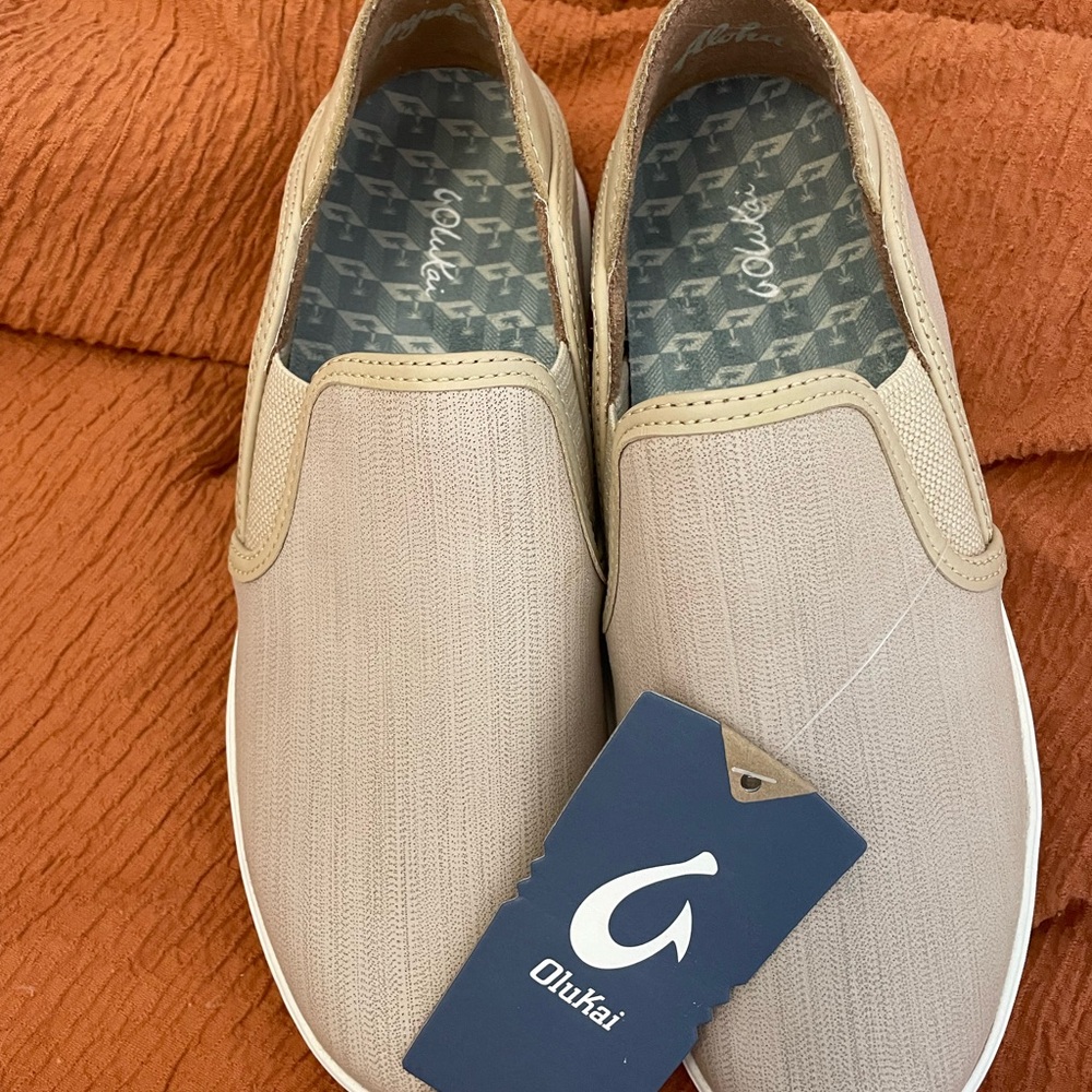 OluKai Women’s Beige Slip-On Loafers